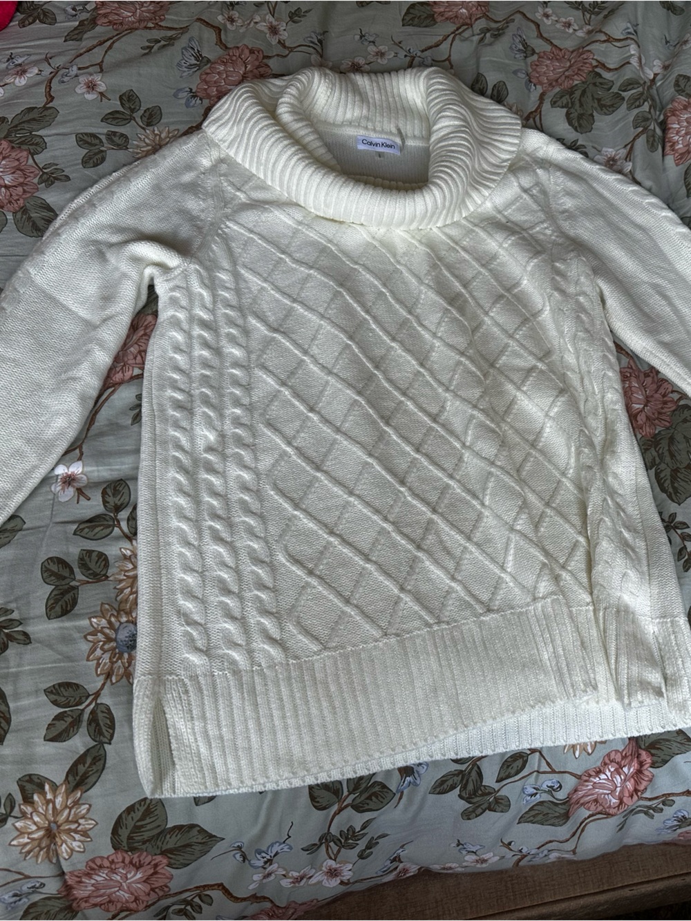 Calvin Klein Cream Cable Turtleneck Sweater